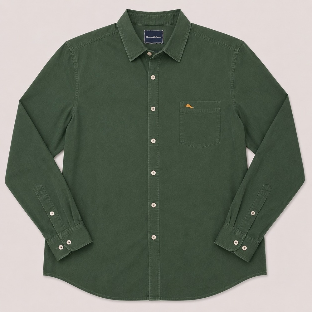 Tommy Bahama Mens XL Green Silk Cotton Button Up Casual Dress Shirt